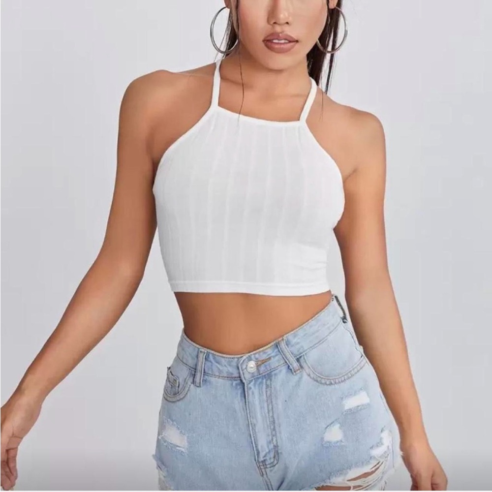 White Backless Crop Top - Picture 2 of 4